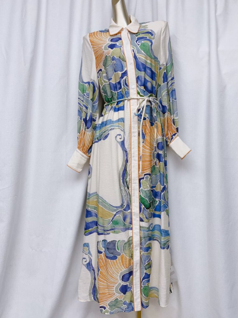 Best Sheike Wren Maxi Shirt Dress 2/6/10 Watercolor Print Vacation Cocktail — image 7 of 8